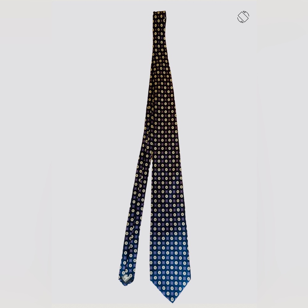 Silk Westbury Collection men’s tie 58”L purple & cream geo weave preowned